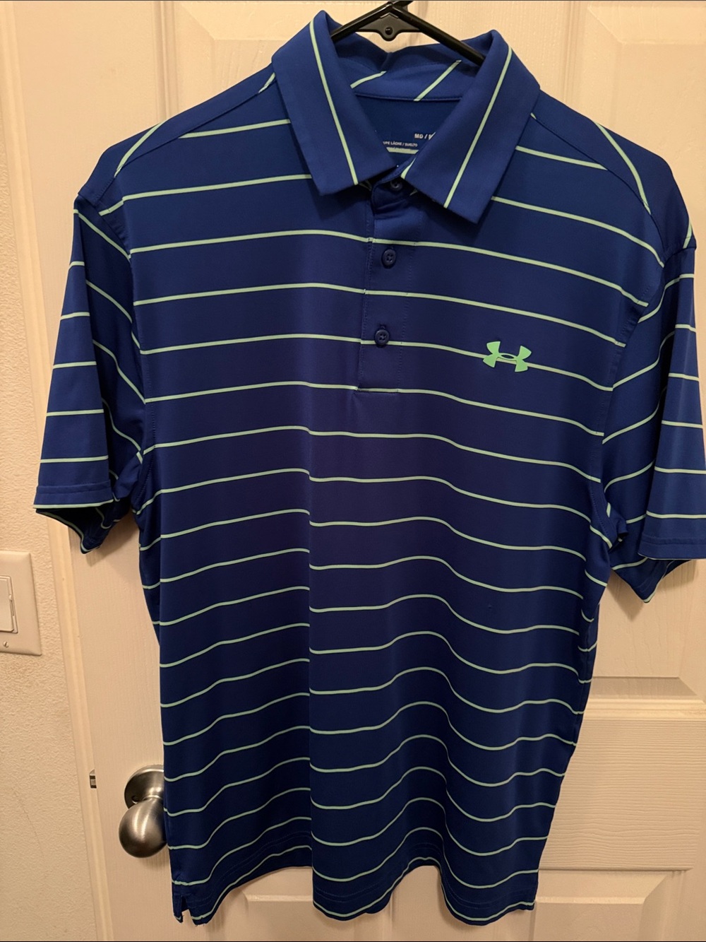 Under Armour Royal Blue Polo with Mint Stripe Accents